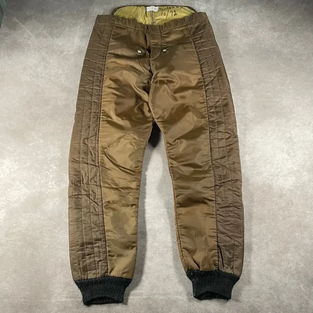 60s 70s Ted Williams Quilted Liner Brown Nylon Pants 32x28